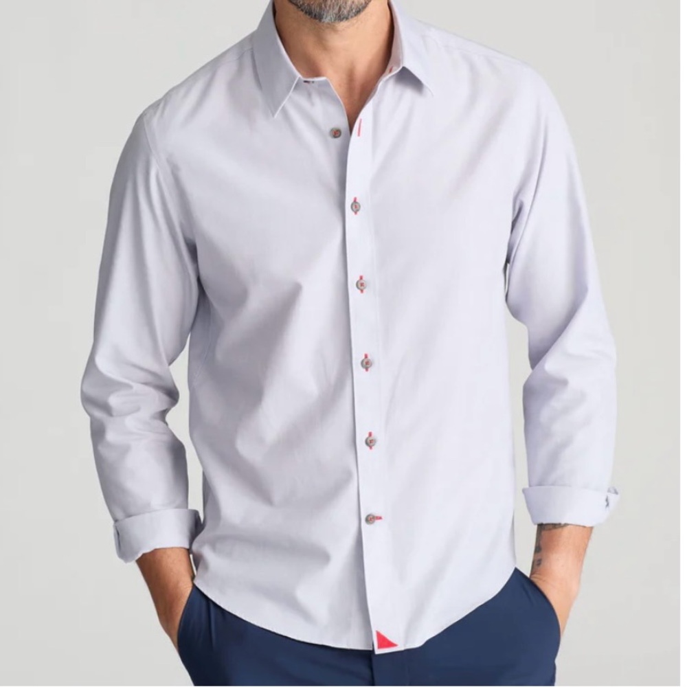 Men's Light Gray Long-Sleeve Dress Shirt - Classic Button-Down